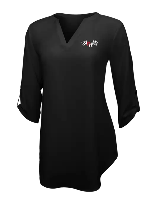 Womens Black 3/4 Sleeve Tunic Blouse w/Pennington Ranch Logo