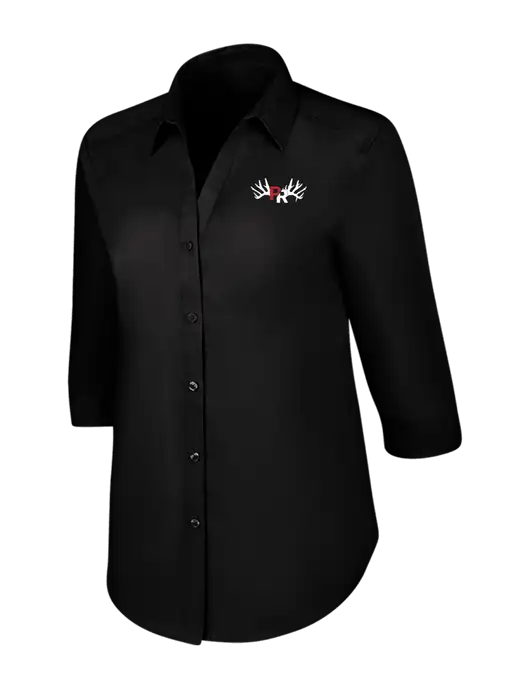Womens Black 3/4 Sleeve Carefree Poplin Shirt w/Pennington Ranch Logo