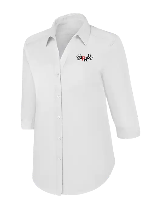 Womens White 3/4 Sleeve Carefree Poplin Shirt w/Pennington Ranch Logo