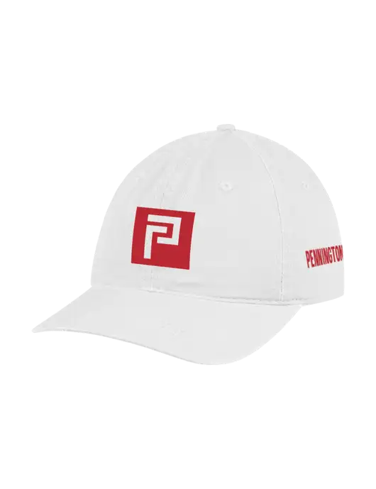 Garment Washed Unstructured Twill White Cap w/Pennington Icon Logo, Pennington Logo