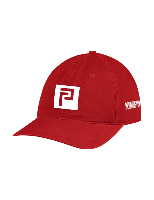 Garment Washed Unstructured Twill Red Cap w/Pennington Icon Logo, Pennington Logo