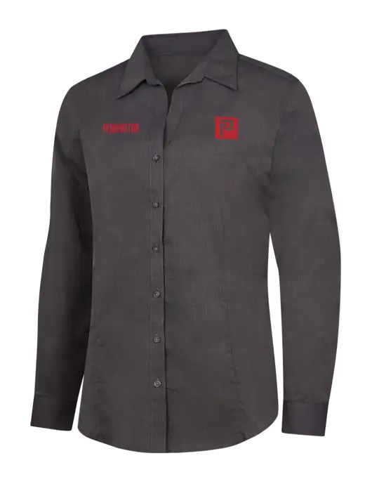 Womens Soft Black Crosshatch Easy Care Shirt w/Pennington Icon Logo, Pennington Logo