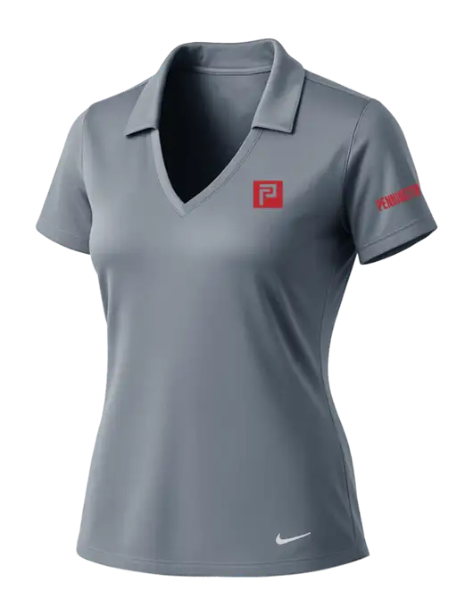 NIKE Medium Grey Womens Dri-Fit Vertical Mesh Polo w/Pennington Icon Logo, Pennington Logo