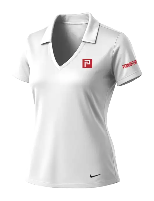 NIKE White Womens Dri-Fit Vertical Mesh Polo w/Pennington Icon Logo, Pennington Logo