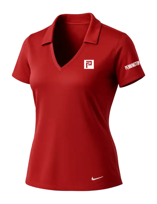 NIKE Red Womens Dri-Fit Vertical Mesh Polo w/Pennington Icon Logo, Pennington Logo