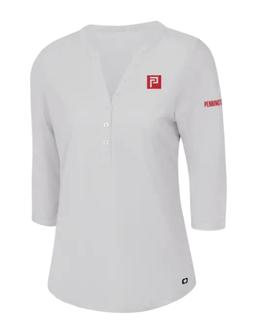 OGIO Bright White Jewel Henley w/Pennington Icon Logo, Pennington Logo