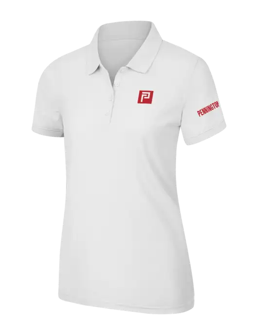 White Womens Core Classic Pique Polo w/Pennington Icon Logo, Pennington Logo