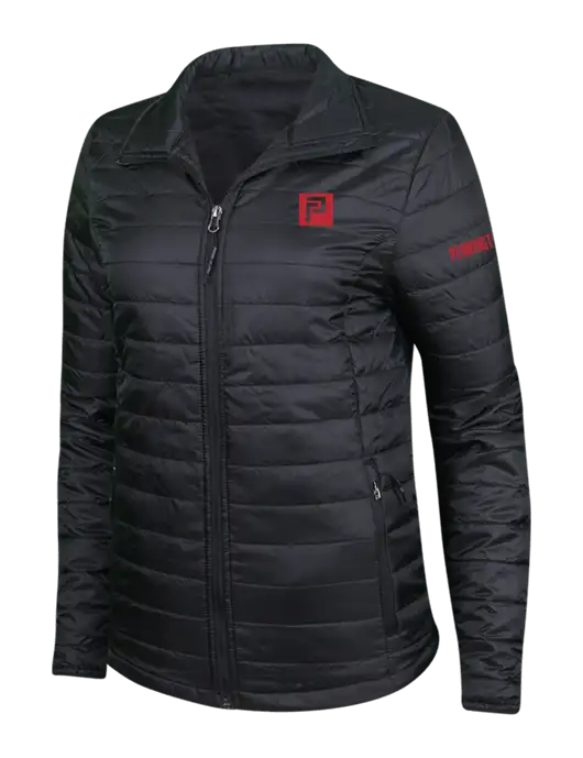 Womens Black Puffy Packable Jacket w/Pennington Icon Logo, Pennington Logo