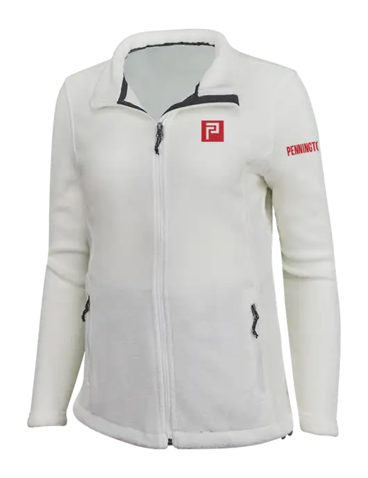 Womens White Fleece Jacket w/Pennington Icon Logo, Pennington Logo