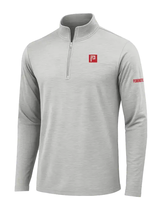 Light Grey Heather Posicharge Tri-Blend Wicking 1/4 Zip Pullover w/Pennington Icon Logo, Pennington Logo