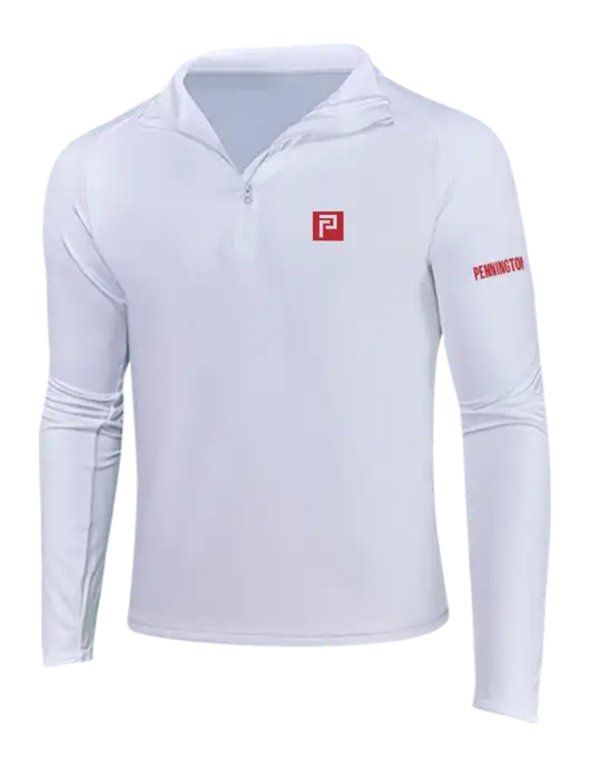 White Sport Wick Stretch 1/4 Zip Pullover w/Pennington Icon Logo, Pennington Logo