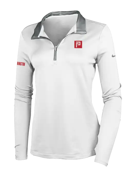NIKE White/Dark Grey Womens Dry-Fit Stretch 1/2 Zip Cover-Up w/Pennington Icon Logo, Pennington Logo