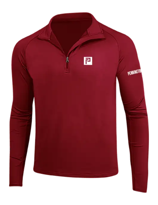 Red Sport Wick Stretch 1/4 Zip Pullover w/Pennington Icon Logo, Pennington Logo