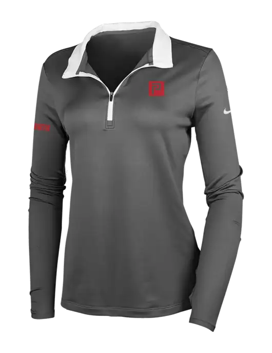 NIKE Dark Grey/White Womens Dry-Fit Stretch 1/2 Zip Cover-Up w/Pennington Icon Logo, Pennington Logo