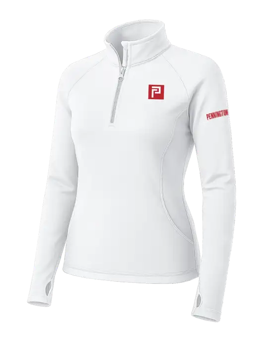 White Womens Sport Wick Stretch 1/4 Zip Pullover w/Pennington Icon Logo, Pennington Logo