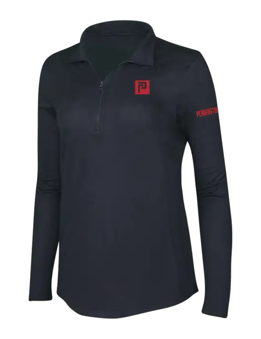 Black Triad Solid Womens Posicharge Tri-Blend Wicking 1/4 Zip Pullover w/Pennington Icon Logo, Pennington Logo