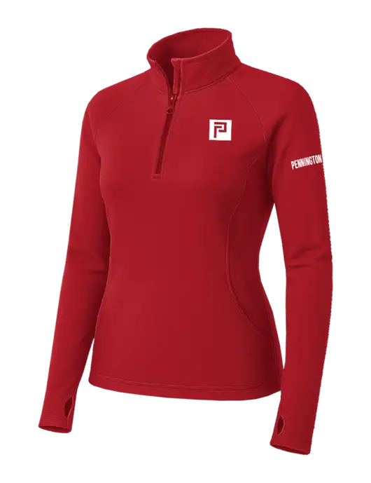 Red Womens Sport Wick Stretch 1/4 Zip Pullover w/Pennington Icon Logo, Pennington Logo