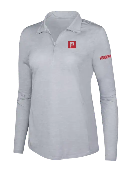Light Grey Heather Womens Posicharge Tri-Blend Wicking 1/4 Zip Pullover w/Pennington Icon Logo, Pennington Logo