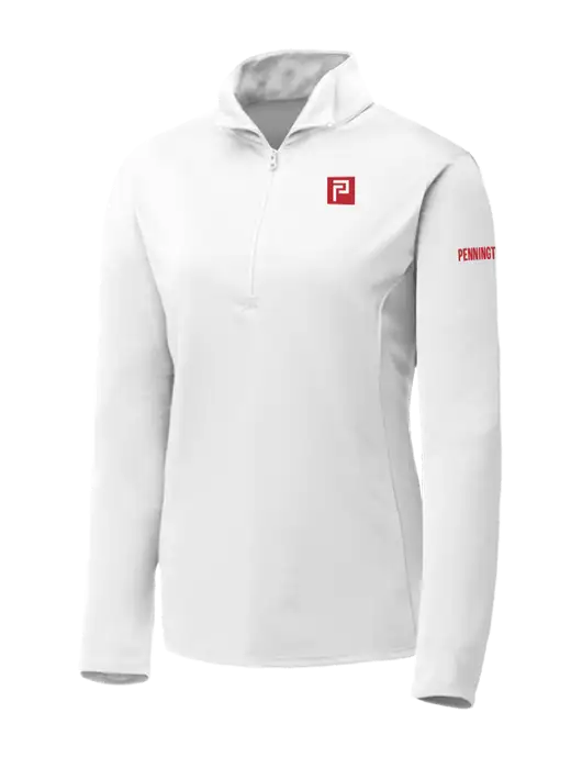 White Womens Posicharge Competitor ¼ Zip Pullover w/Pennington Icon Logo, Pennington Logo