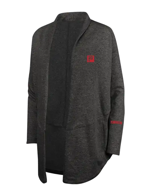 Charcoal Heather/ Medium Heather Grey Womens Interlock Cardigan w/Pennington Icon Logo, Pennington Logo