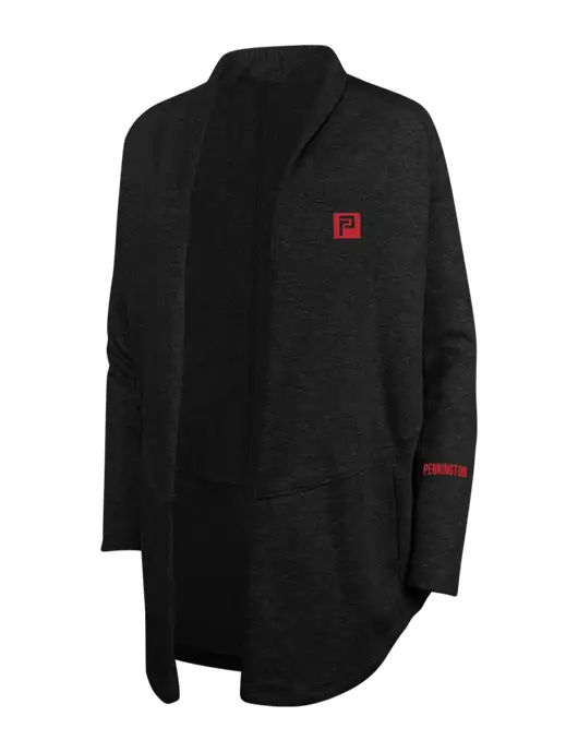 Deep Black/Charcoal Heather Womens Interlock Cardigan w/Pennington Icon Logo, Pennington Logo