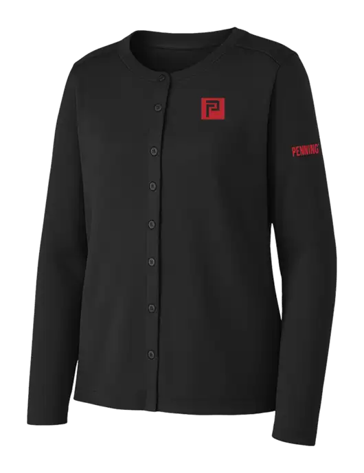 Black Womens Concept Stretch Button-Front Cardigan Sweater w/Pennington Icon Logo, Pennington Logo