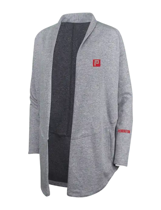 Medium Heather Grey/Char Heather Womens Interlock Cardigan w/Pennington Icon Logo, Pennington Logo