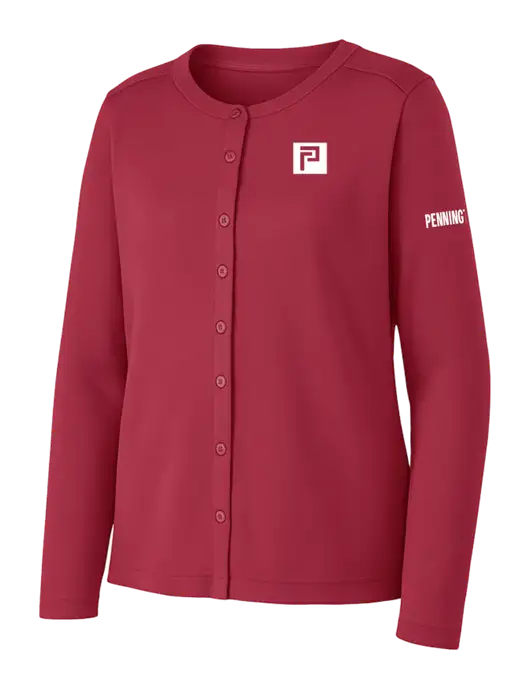 Rich Red Womens Concept Stretch Button-Front Cardigan Sweater w/Pennington Icon Logo, Pennington Logo