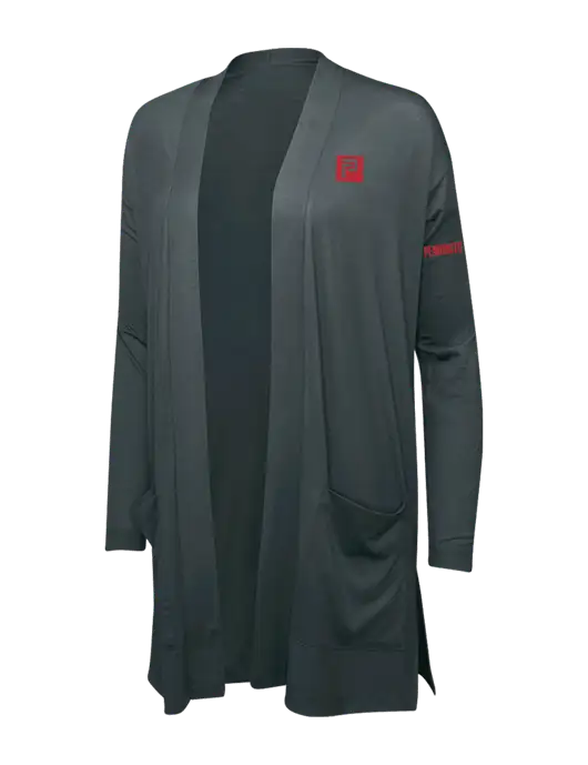 Smoke Grey Womens Concept Long Pocket Cardigan w/Pennington Icon Logo, Pennington Logo