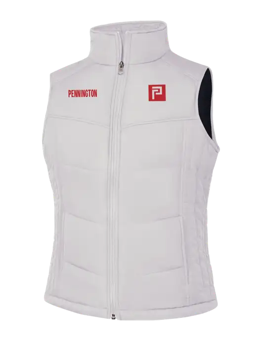 Womens White/Dark Slate Puffy Vest w/Pennington Icon Logo, Pennington Logo