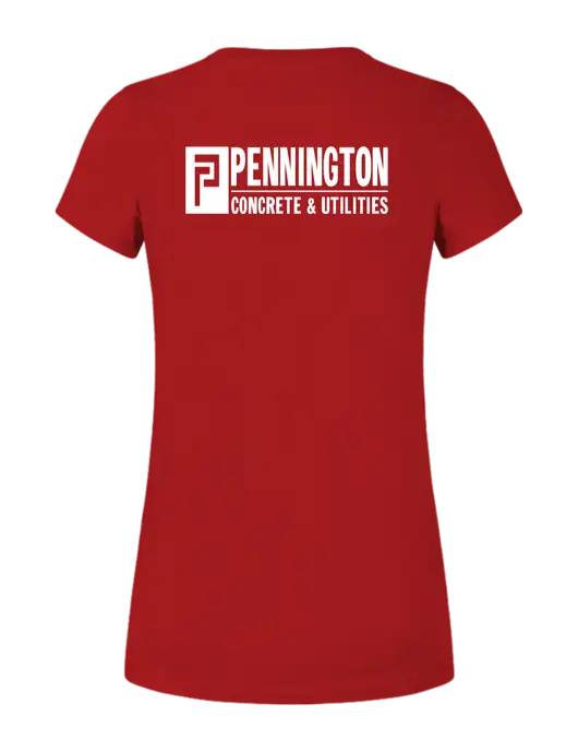 Womens Ring Spun Bright Red 4.5 oz T-Shirt w/Pennington Logo, Pennington Icon Logo