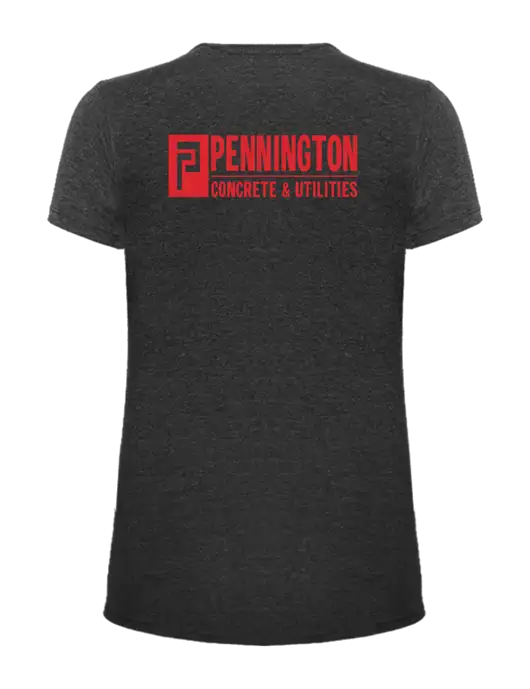 Womens Ring Spun Dark Heather Grey 4.5 oz T-Shirt w/Pennington Logo, Pennington Icon Logo