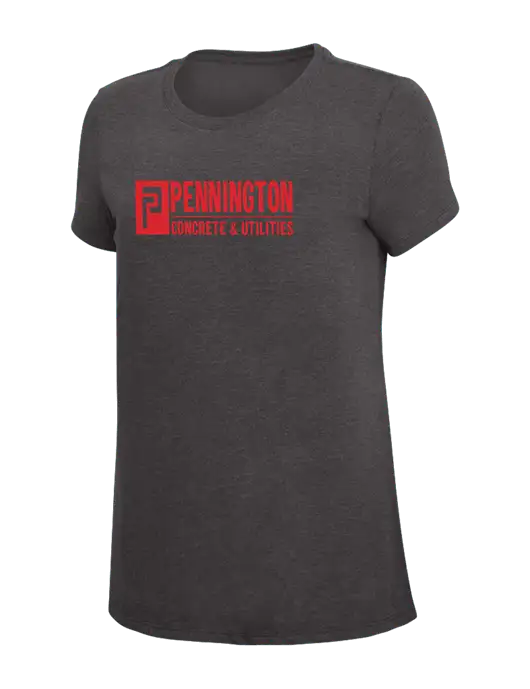 Womens Simply Soft Heather Charcoal 4.5oz  Poly/Combed Ring Spun Cotton T-Shirt w/Pennington Logo