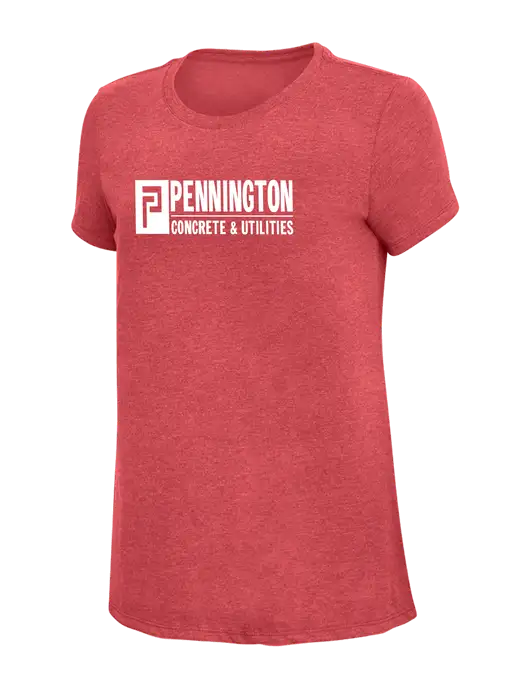 Womens Simply Soft Red Frost 4.5oz Poly/Combed Ring Spun Cotton T-Shirt w/Pennington Logo