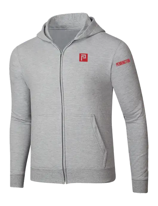 Light Grey Heather 8.5 oz Ring Spun Zip Hooded Sweatshirt w/Pennington Icon Logo, Pennington Logo