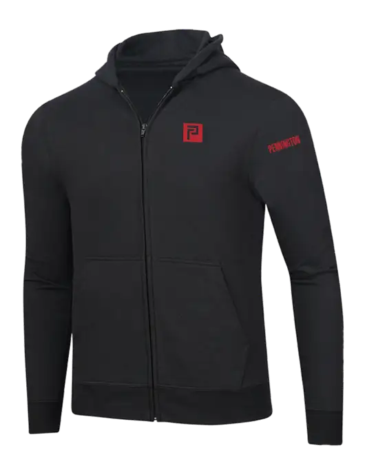 Jet Black 8.5 oz Ring Spun Zip Hooded Sweatshirt w/Pennington Icon Logo, Pennington Logo