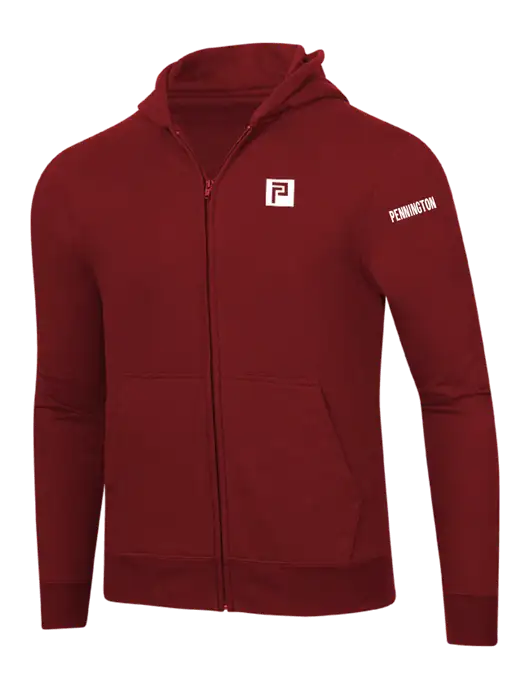Cardinal 8.5 oz Ring Spun Zip Hooded Sweatshirt w/Pennington Icon Logo, Pennington Logo