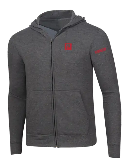 Dark Heather Grey 8.5 oz Ring Spun Zip Hooded Sweatshirt w/Pennington Icon Logo, Pennington Logo