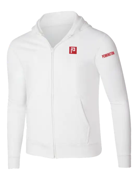 White 8.5 oz Ring Spun Zip Hooded Sweatshirt w/Pennington Icon Logo, Pennington Logo