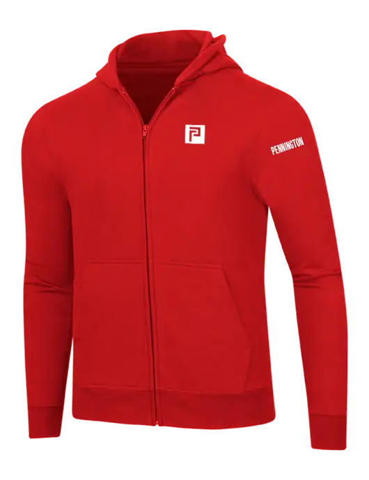 Bright Red 8.5 oz Ring Spun Zip Hooded Sweatshirt w/Pennington Icon Logo, Pennington Logo