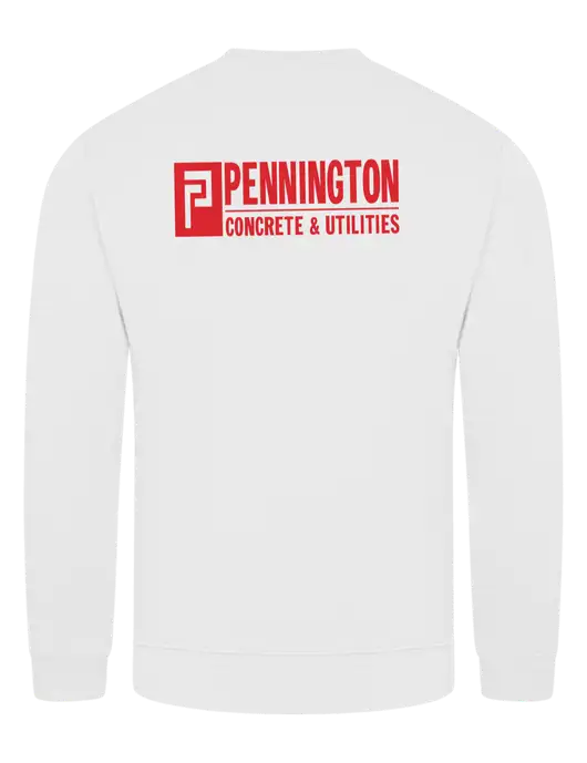 White 7.8 oz Ring Spun Crew Sweatshirt w/Pennington Logo, Pennington Icon Logo