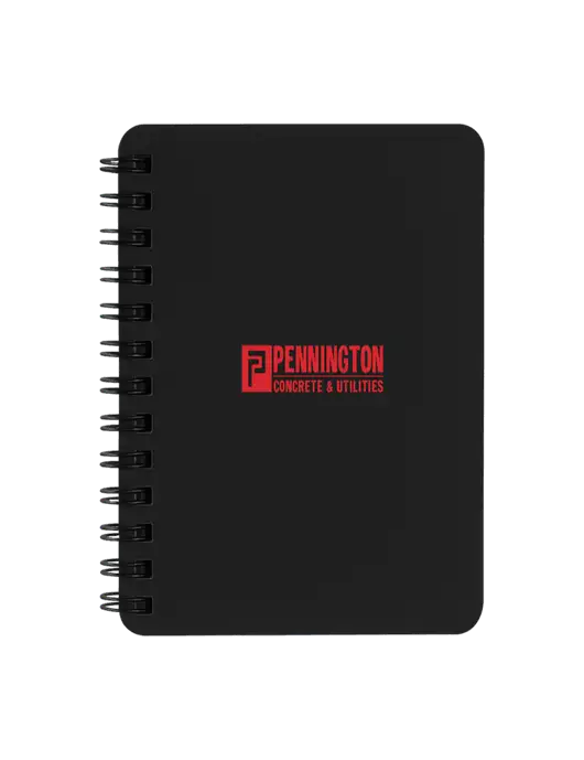 Sturdy Black Hardcover Notebook, 5.25 x 7 w/Pennington Logo