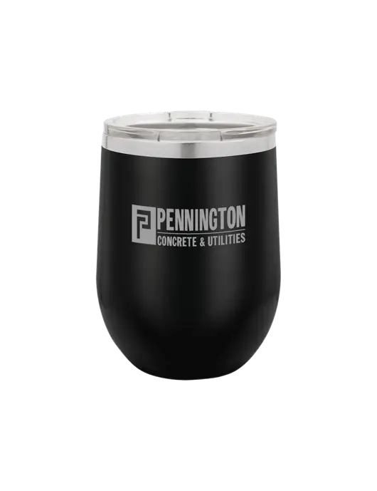 Polar Camel 12 oz Powder Coated Black Vacuum Insulated Stemless Wine Tumbler w/Pennington Logo
