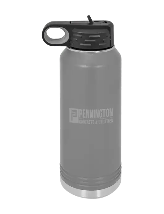 Polar Camel 32 oz Powder Coated Grey Vacuum Insulated Water Bottle w/Pennington Logo