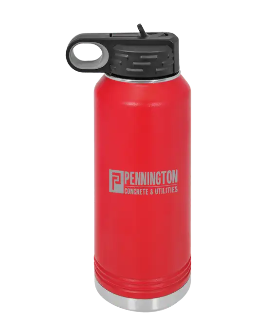 Polar Camel 32 oz Powder Coated Red Vacuum Insulated Water Bottle w/Pennington Logo