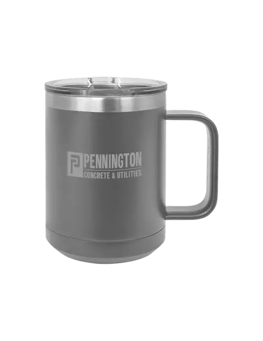 Polar Camel 15 oz Powder Coated Grey Vacuum Insulated Mug with Slider Lid w/Pennington Logo