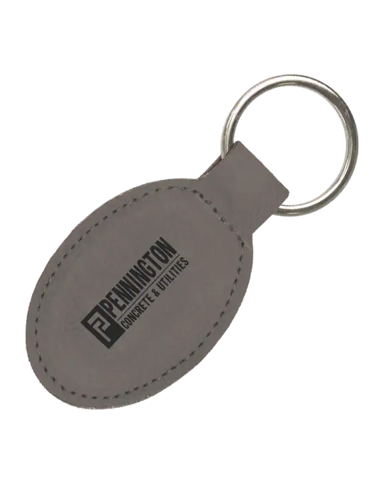 Grey Leatherette Oval Keychain w/Pennington Logo