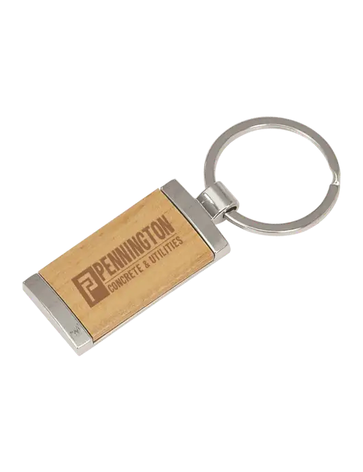 Wood & Silver Rectangle Keychain w/Pennington Logo