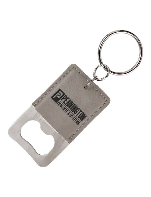 Grey Leatherette Rectangle Bottle Opener Keychain w/Pennington Logo