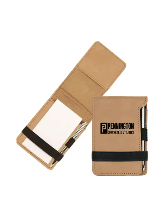 Tan Leatherette Mini Notepad with Pen,  3.25 x 4.75 w/Pennington Logo